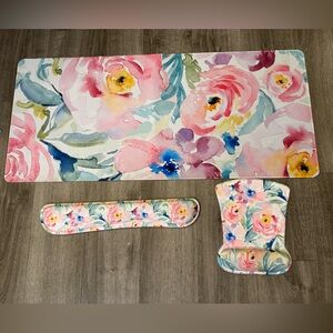 Watercolor Floral Ergonomic Mouse Pad Set w/ Wrist Rest & Keyboard Support